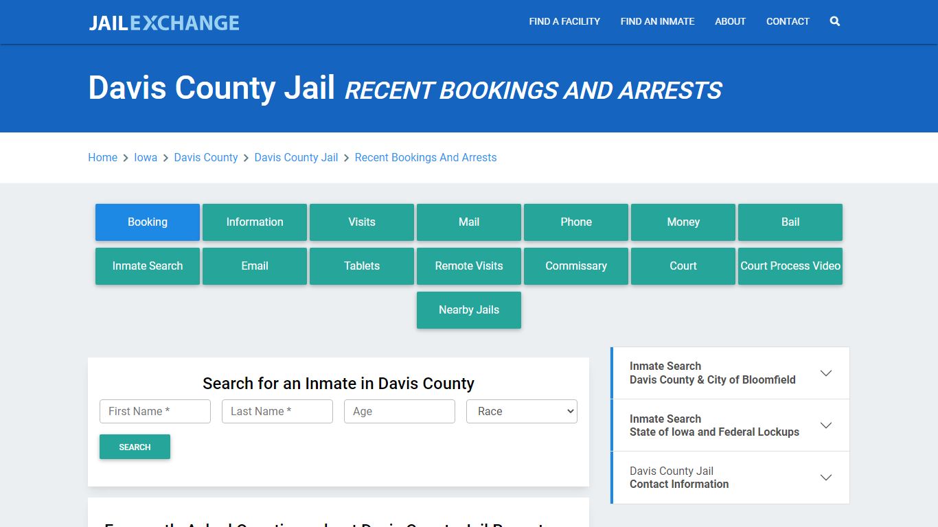 Davis County Jail IA Recent Arrests and Bookings - Jail Exchange