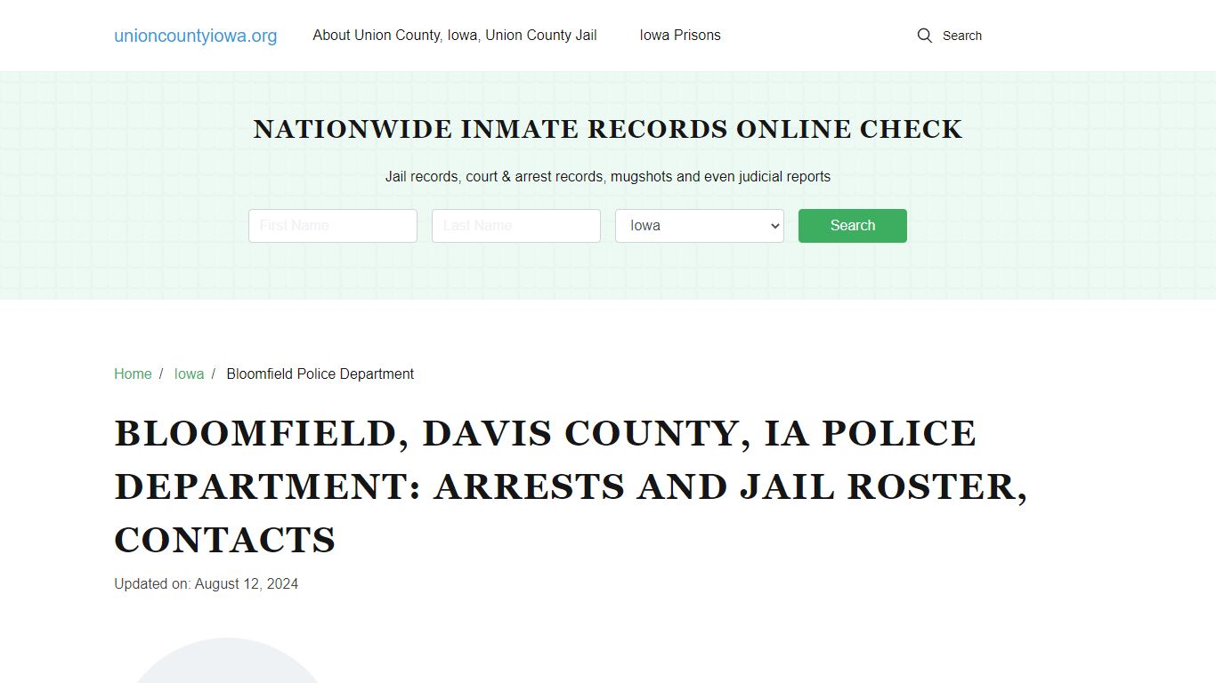 Iowa, Bloomfield Police Department, Arrests, Jail Roster, Contacts